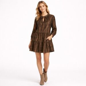 Wild Pony Metallic Stripe Tiered Long Sleeve Mini Dress – Size Small